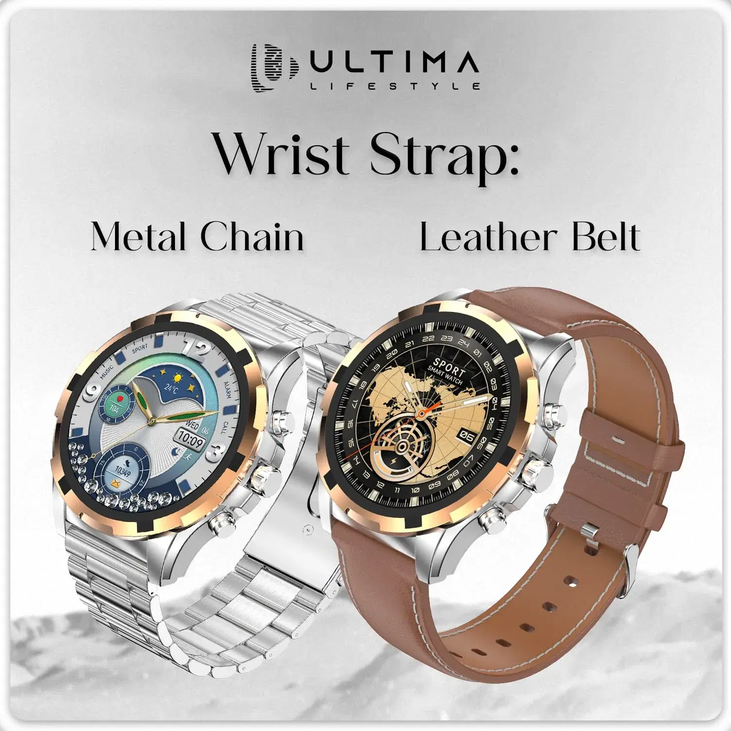 Ultima Magnum E500 Luxury Smartwatch: 1.43” TRU AMOLED Screen, Stainless Steel & Leather Straps, Bluetooth Calling, Advanced Health Suite, 100+ Sports Modes, IP68 Rated Smart Watch